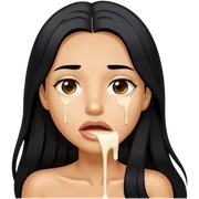 Milk dripping mouth tanned long black hair,  lips sfw sticker