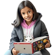 smiling girl with cat hoodie sticker