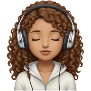 Light brown skin girl, long curly brown flat hair, eyes closed, headphones on listing to music sticker