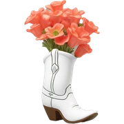 White cowgirl boot vase with coral sticker
