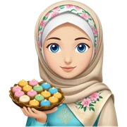Turkish beautiful finish Konya girl blue eyes with lily floral hijab islamic dress and had on her hand text Eid Mubarak with sweets and celebrating with her friends eid days   sticker