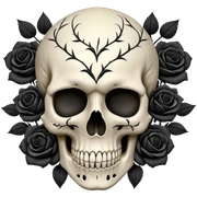 Skull with black roses surrounding it sticker