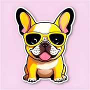 Make a french bulldog with a summer vibe and sunglasses  sticker