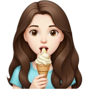 beautiful pale brunette girl with long hair eating an ice cream sticker