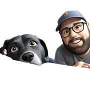 boy with dog and glasses sticker