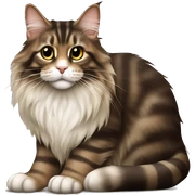 Cat Maine coon dark brown and light brown stripes eating sticker
