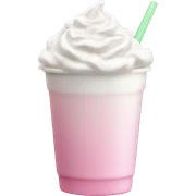 Clear grande cup with light pink drink on top and white whipped cream sticker