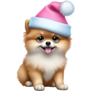 pomeranian puppy full body light blue eyes pink christmas hat on sticker
