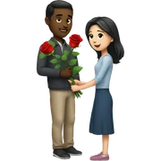 The guy gives the girl a rose sticker