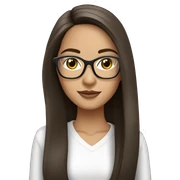 Beautiful brunette straight long hair with octagonal white frame glasses sticker