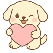A cute white cream retriever hugging a pretty pink heart pillow winking and playfully smiling, no background, cute style. sticker