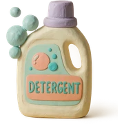 detergent bottle in claymation style with bubbles and a playful label, pastel palette sticker