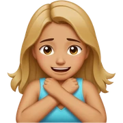  A girl holding her neck arms crossed crying laughing  sticker