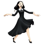 wednesday addams dancing with werewolves.she is wearing a long creepy black flowing evening gown that shows her legs with expensive high heels.  sticker