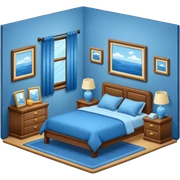 Genérame un cuarto super cozy con tonos azules que estén perfectamente recogido sticker