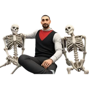 sitting boy with skeleton partner sticker