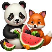 Panda with water melon and fox sticker