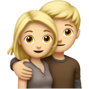 two people (blonde boy and brown hair girl) hugging; cute sticker