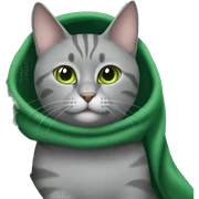 gray cat with a green blanket sticker