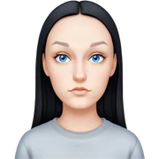 female, wearing grey sweatshirt, long black hair sticker