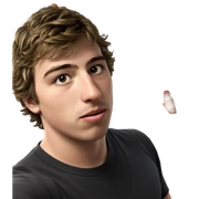 young man in kitchen with bottle sticker