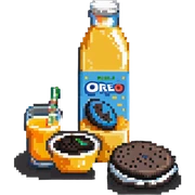 orange juice bottle with Oreo cookies sticker