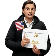 boy holding american jewelry sticker