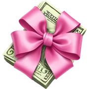 Money wrapped in a pink bow sticker