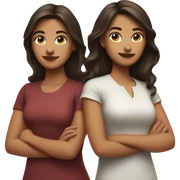 Brunette sisters standing back to back with arms crossed sticker