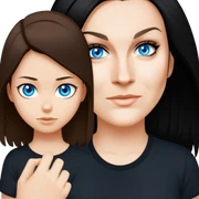 female, wearing black tshirt,  black hair sticker