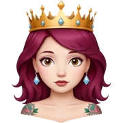 Beautiful tattooed long burgundy haired girl wearing a princess crown sticker