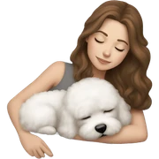 White girl brown hair sleeping with Mini Bichon sticker