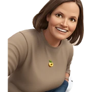 brown-haired girl with food sticker