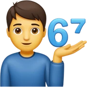 Fai un emoji di un ragazzo che alza le spalle e nella mano destra alzata ha il numero 6 e nella sinistra il 7 sticker