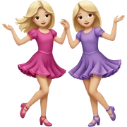 Two sisters dancing together and having fun. One girl has blonde hair and one dark blonde sticker