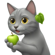 gray cat eating apple sticker