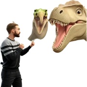 boy with dinosaur in nature sticker