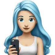 white girl with long blue hair holding a phone in her hands sticker