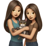 Two long hair brunette girls and two cats in their hands sticker