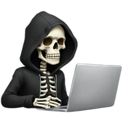 Skeleton with laptop in black hoodie sticker