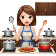 Showing from back Girl white skin, brown hair wearing mini dress sexy cooking dinner in kitchens  sticker