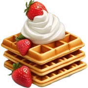square waffle with dollop of whipped cream and strawberries on top sticker