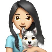 Long hair Asian Girl petting husky dog sticker