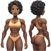 Anime woman bodybuilder with six pack and beautiful faces. From head to feet picture sticker