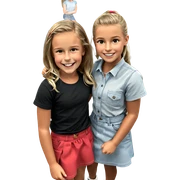 girls smiling in denim skirts sticker