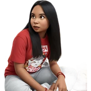 girl sitting in red shirt sticker