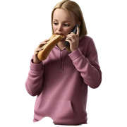 girl eating bread on phone sticker