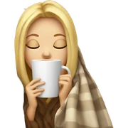blonde girl inside a blanket sipping coffee eyes closed sticker