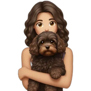 girl Ukrainian dark long  hair holding brown maltipoo sticker