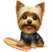 Yorkie surfing on the beach sticker